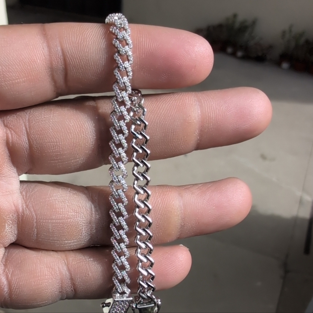 Rhodium Finish 925 Sterling Silver 5.5mm CZ Encrusted Monaco Bracelet 7"